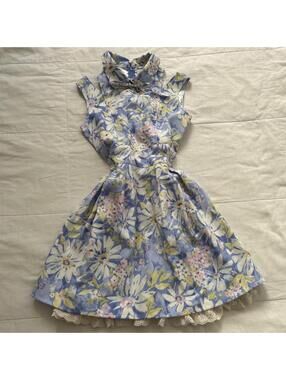 Liz Lisa Powder Blue Floral Print Bow Collar Dress Size M Japan